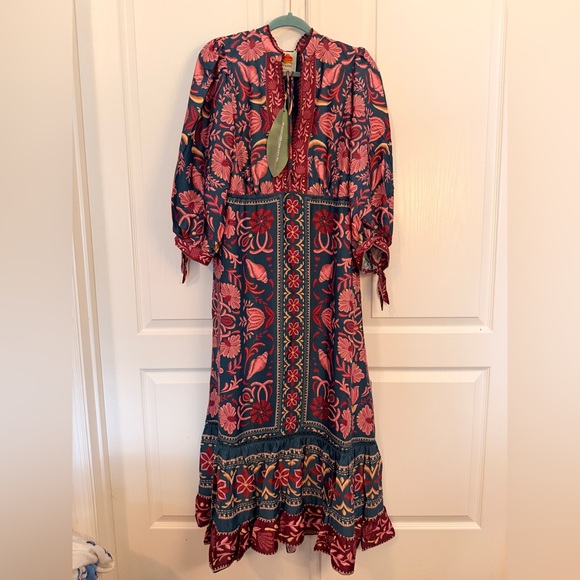 FARM Rio Dresses & Skirts - FARM RIO M Teal Pink Seashell Tapestry Lenzing™ Ecovero™ Viscose Maxi Dress NWT